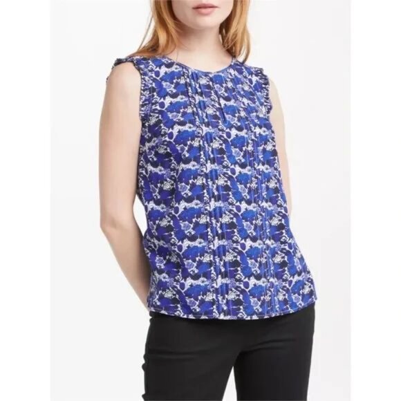 Boden Clara Sleeveless Floral Print Top in Blue and White Size 6 - Picture 1 of 16